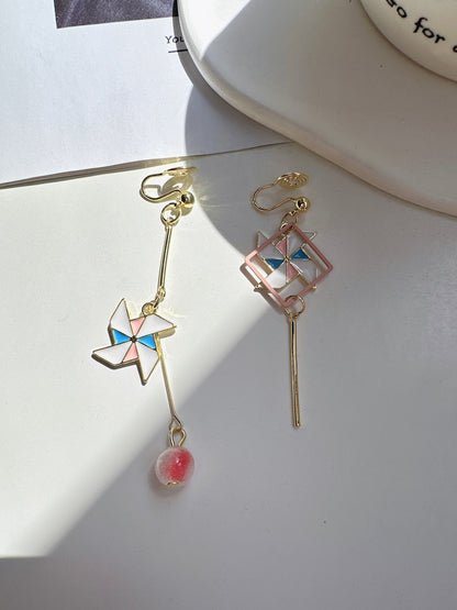 Mismatch Windmill Clip On Earrings