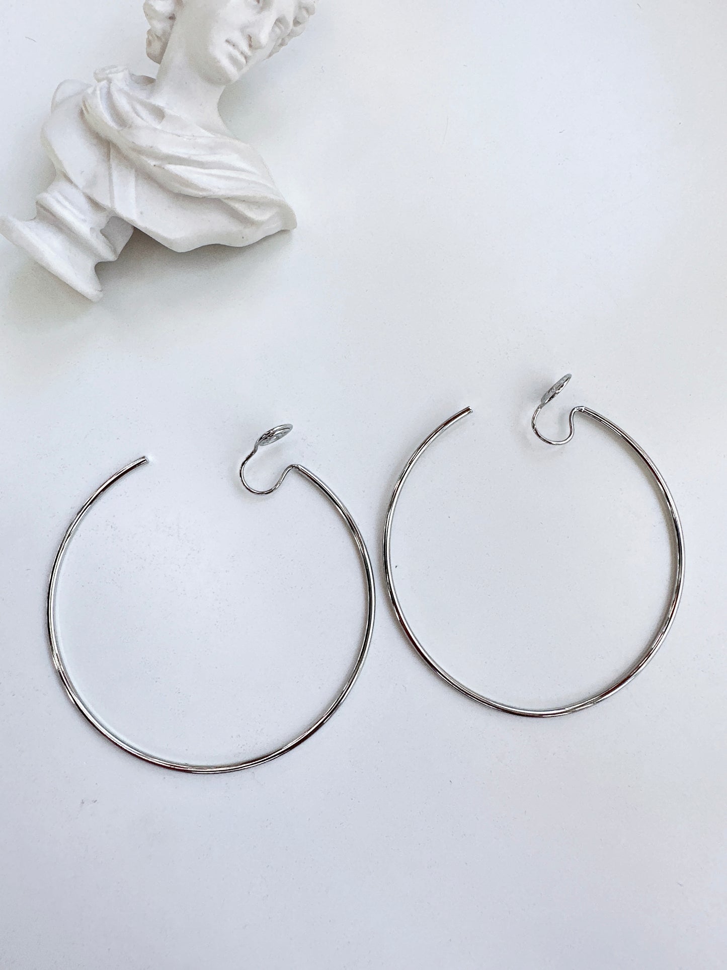 Silver Large Thin Hoop Clip On Earrings