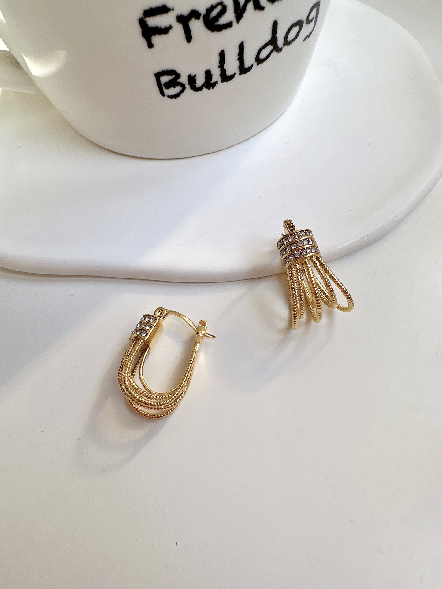 Golden Brass Vintage Diamante Hoop Earrings