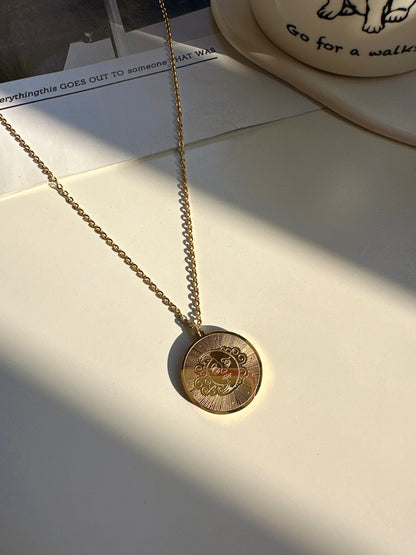 Titanium Steel Golden Solar Face Pendant Necklace