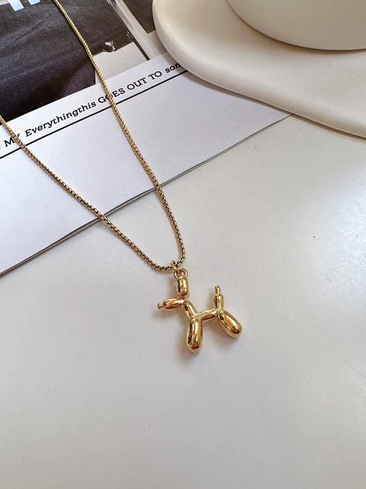 Titanium Steel Golden Balloon Dog Necklace