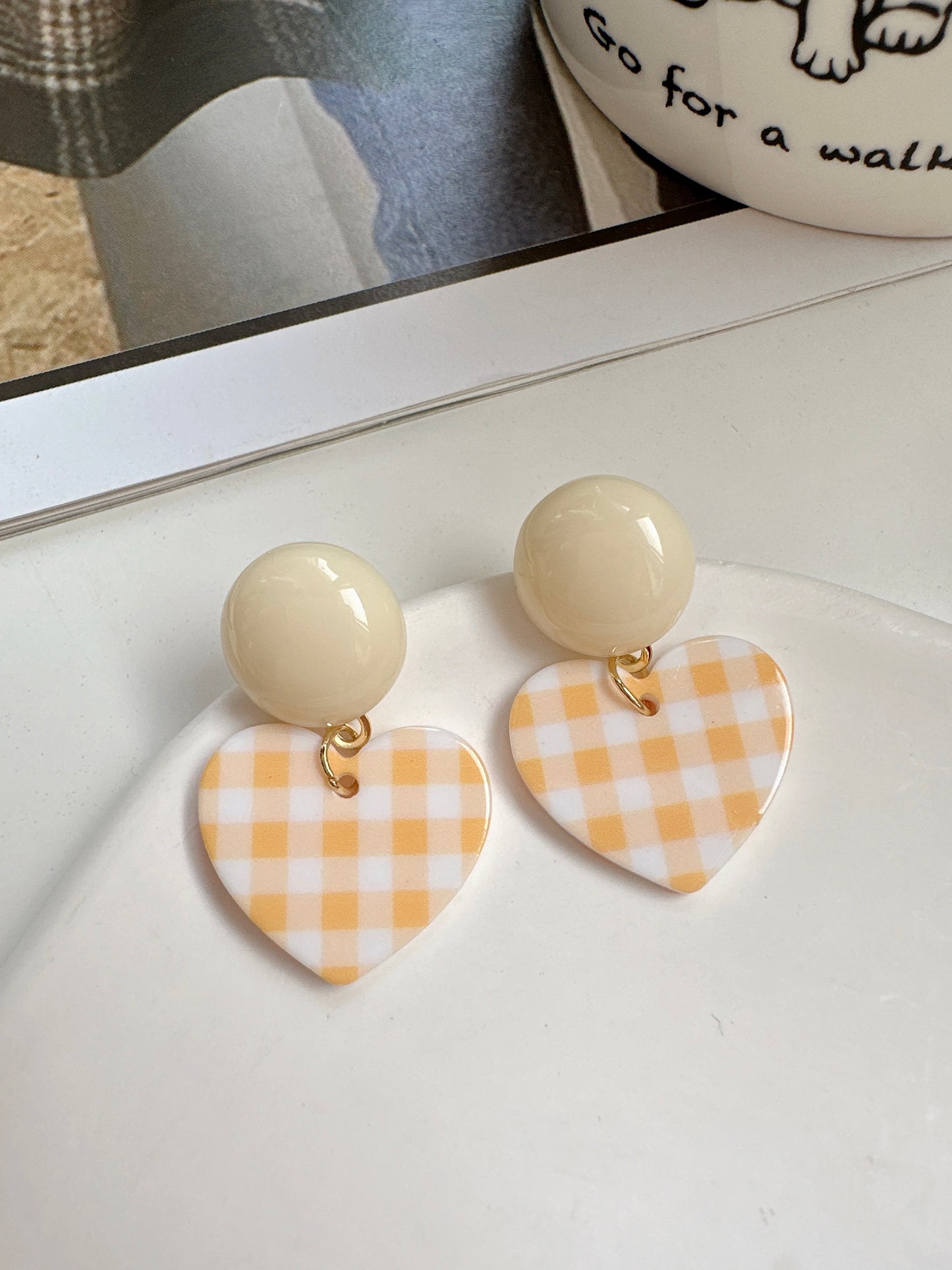 Acrylic Yellow Heart Drop Earrings