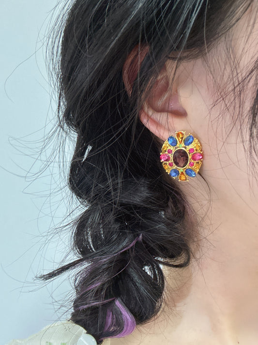 Vintage Pink and Blue Diamante Stud Earrings