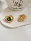 Vintage Green Crystal Golden Heart Stud Earrings