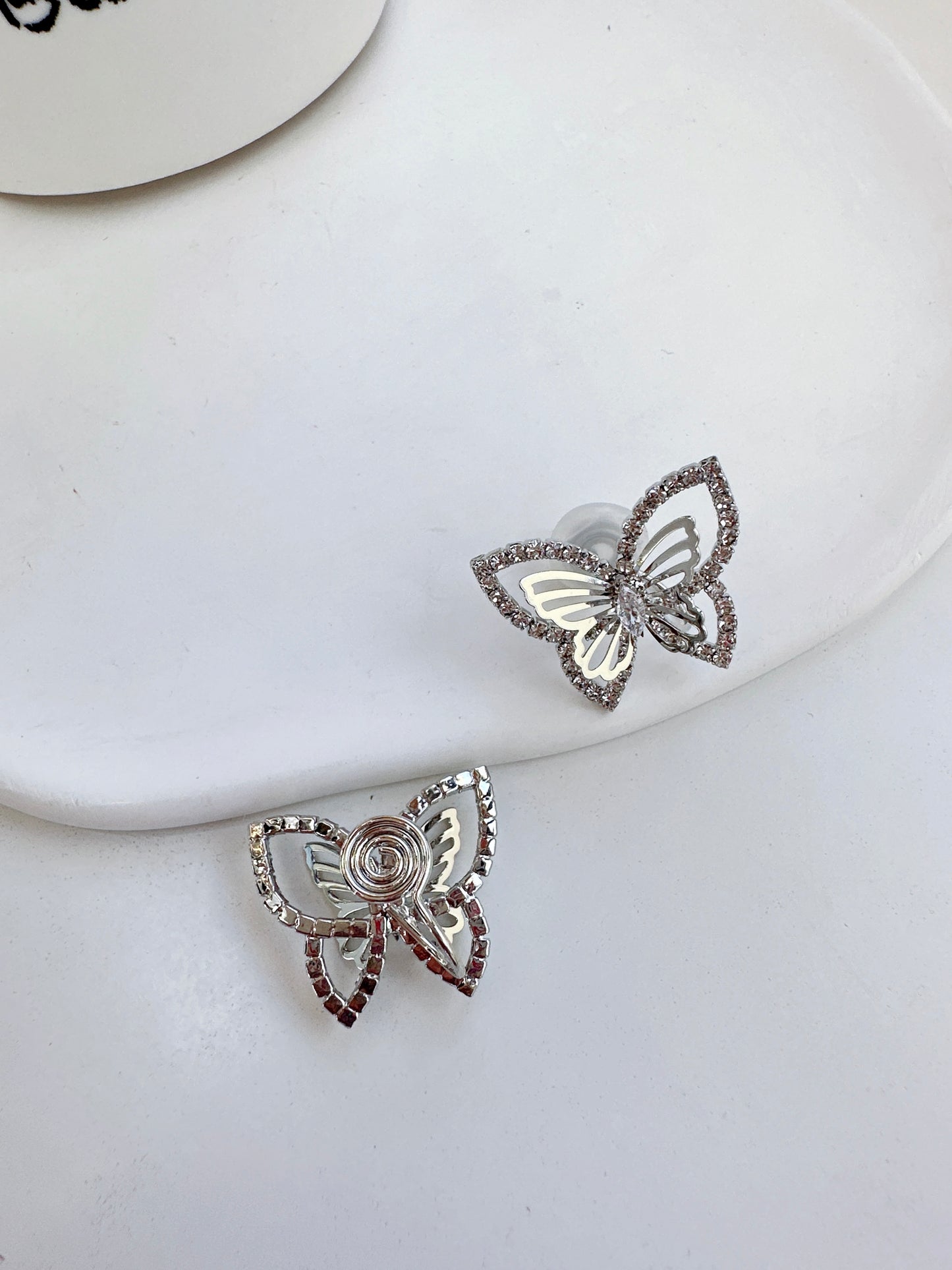 Silver Zircon Layered Butterfly Clip On Earrings