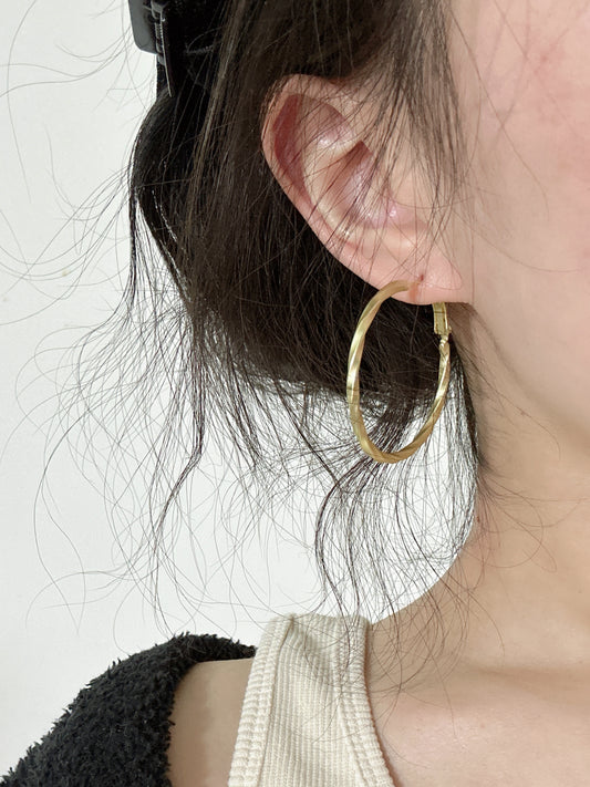 Golden Matte Twist Large Hoop Earrings