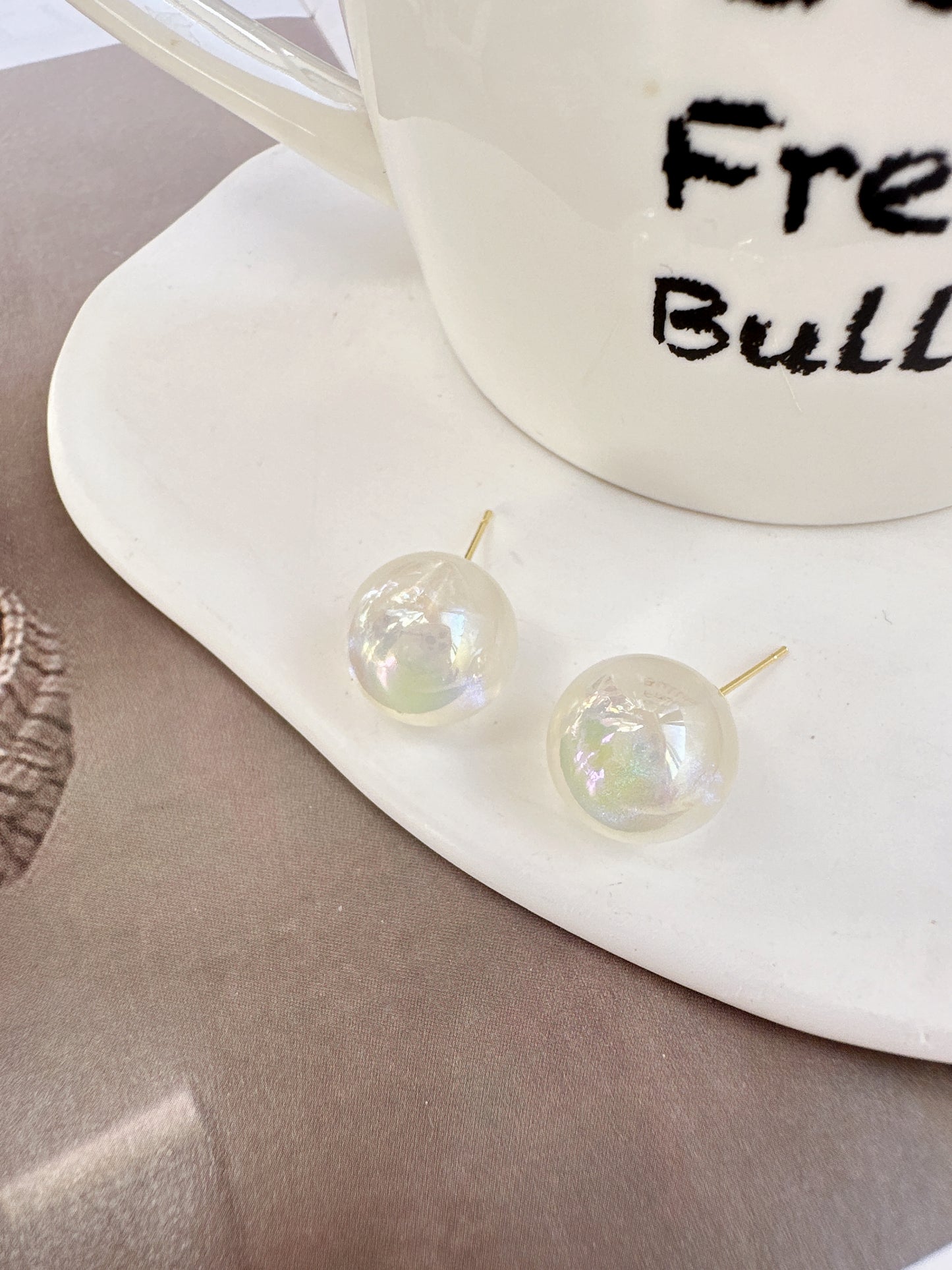 Reflective Ball Stud Earrings. Handmade clip-on earrings for women.