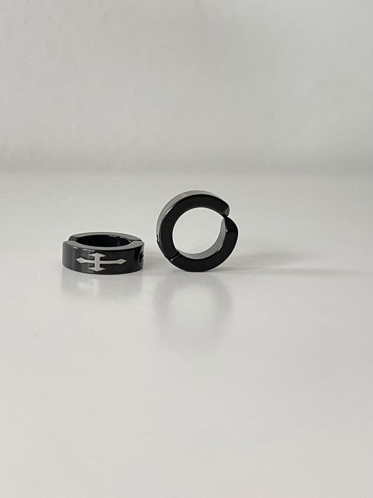 Men's Stainless Steel Black Clip On Hoop Earrings