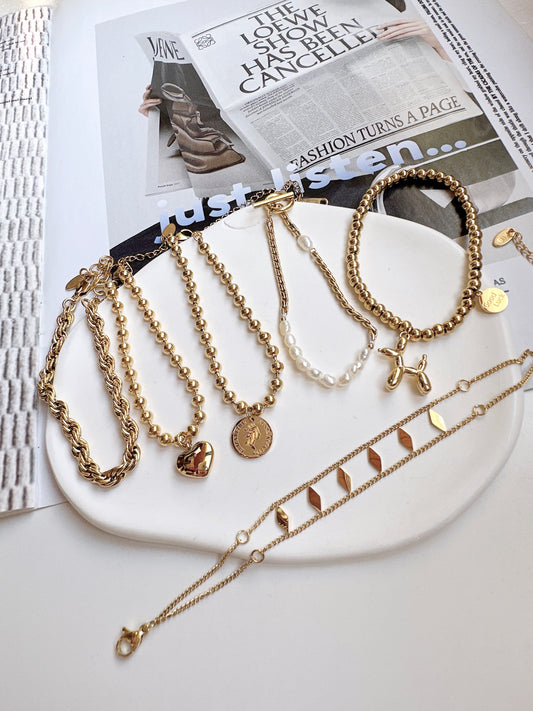 Titanium Steel Golden Heart Beads Bracelet