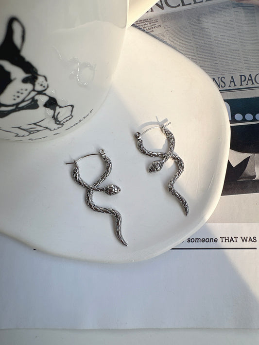 Titanium Steel Silver Crossed Snake Hoop Earrings