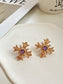 Vintage Purple Diamante Golden Cross Stud Earrings