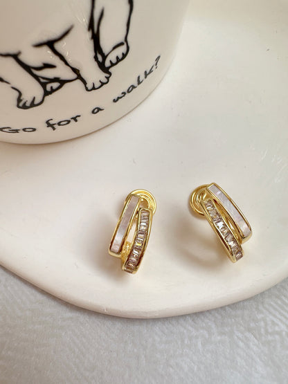 Golden Nacre with Zircon Clip On Earrings