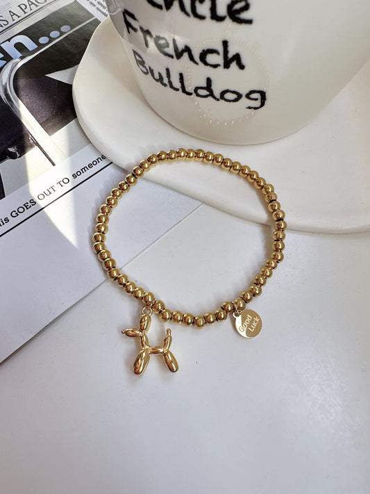 Titanium Steel Golden GoodLuck Pendant Balloon Dog Beads Bracelet