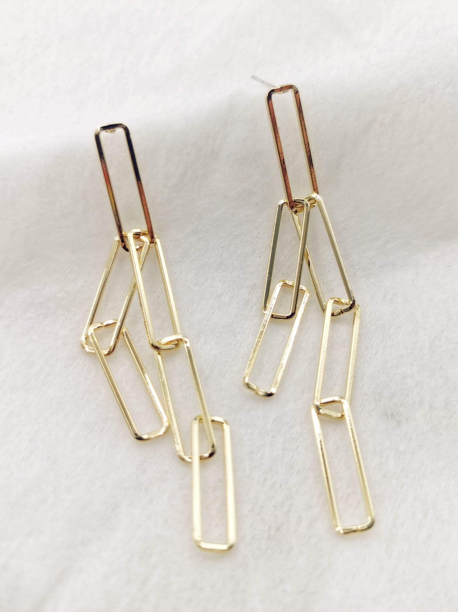 Golden Geometric Chain Drop Earrings