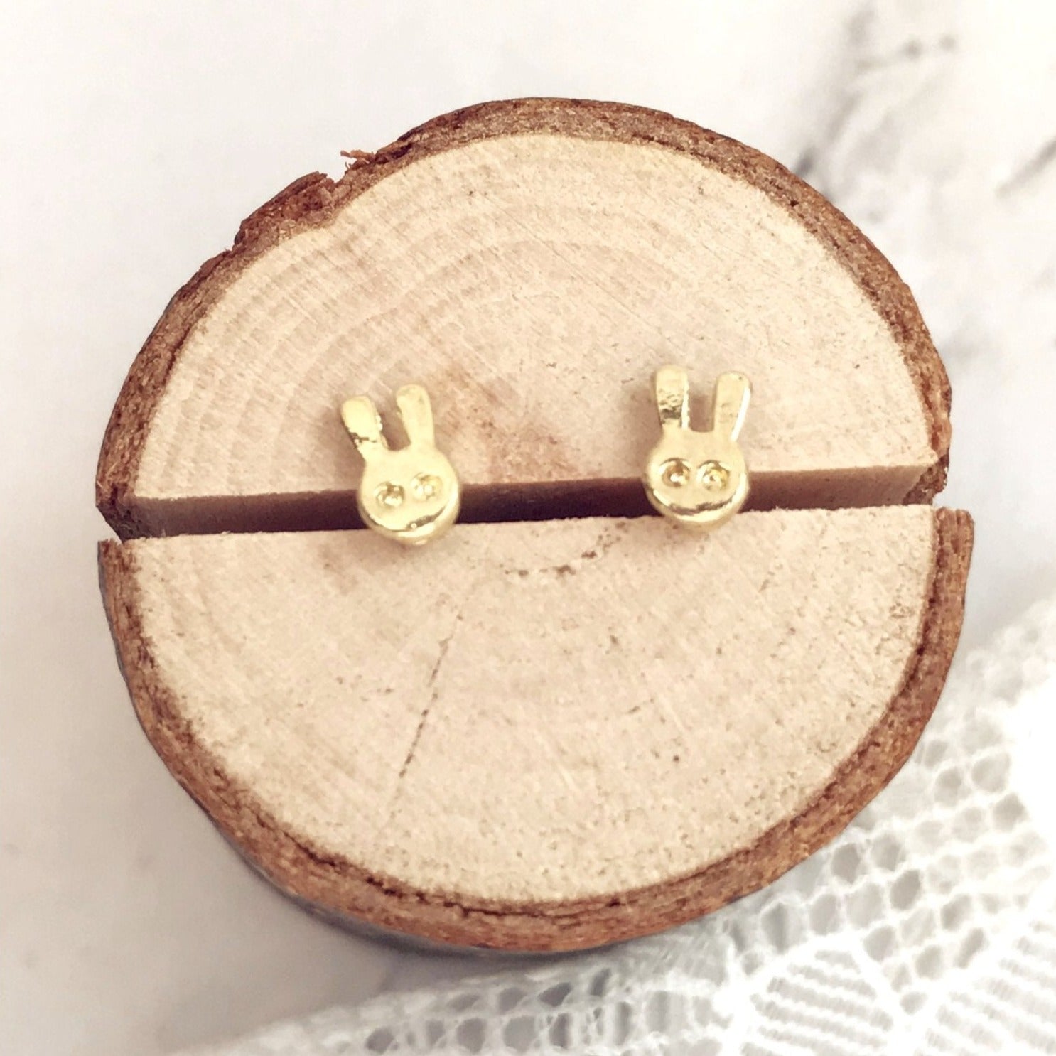 Golden Bunny Stud Earrings. gold-tone clip-on earrings for women.