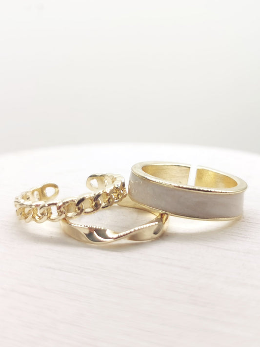 Golden Twisted Skinny Rectangle Link 3-Pack Ring