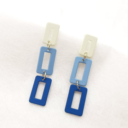 Blue Geometric Chain Drop Earrings