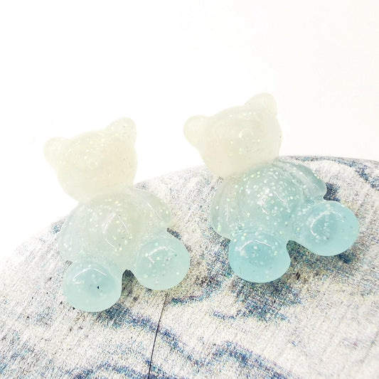 Blue Acrylic Jelly Bear Stud Earrings. Handmade clip-on earrings for women.