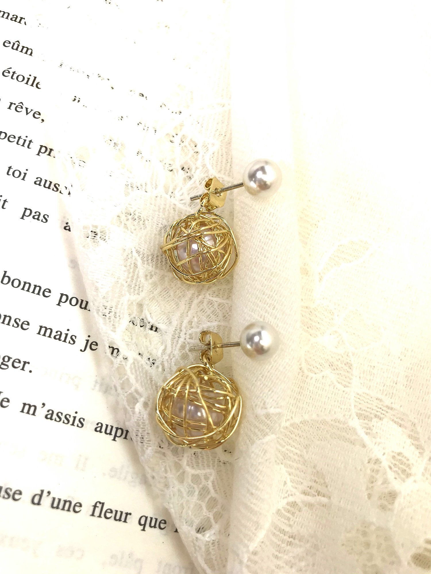 Golden Pearlised Twine Metal Drop Earrings