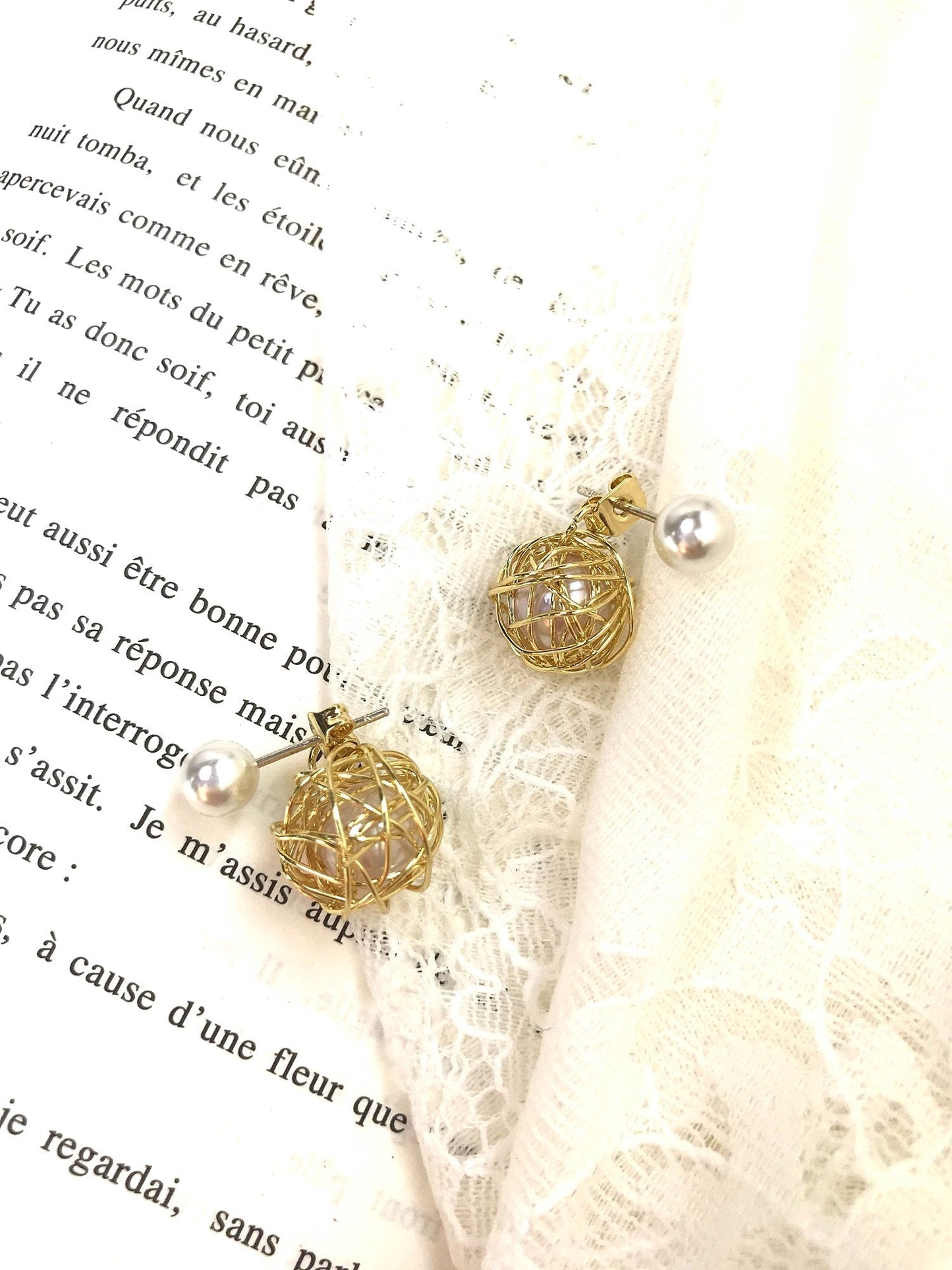 Golden Pearlised Twine Metal Drop Earrings