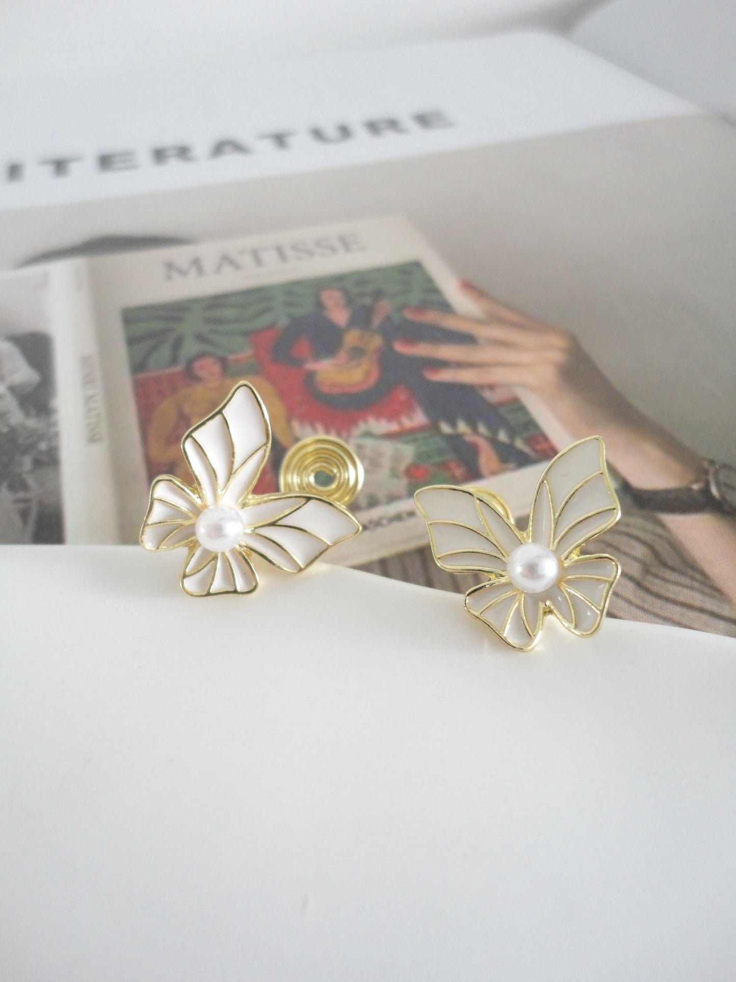 Mini Pearl White Butterfly Clip On Earrings