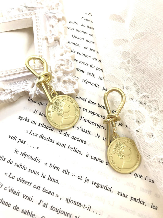 Gold Plated Large Knot Coin Drop Earrings