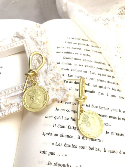 Gold Plated Large Knot Coin Drop Earrings