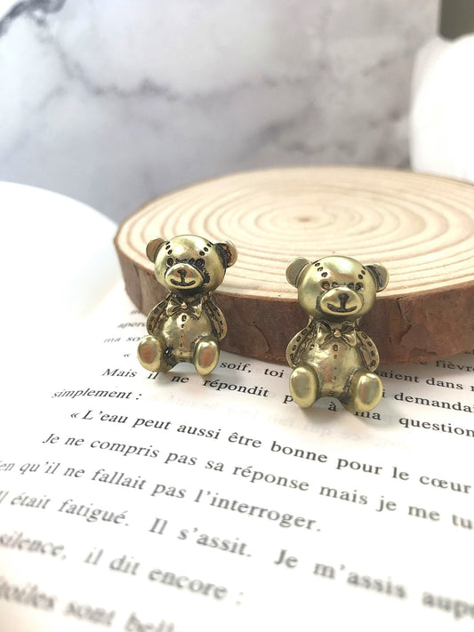 Retro Punk Metal Bear Stud Earrings