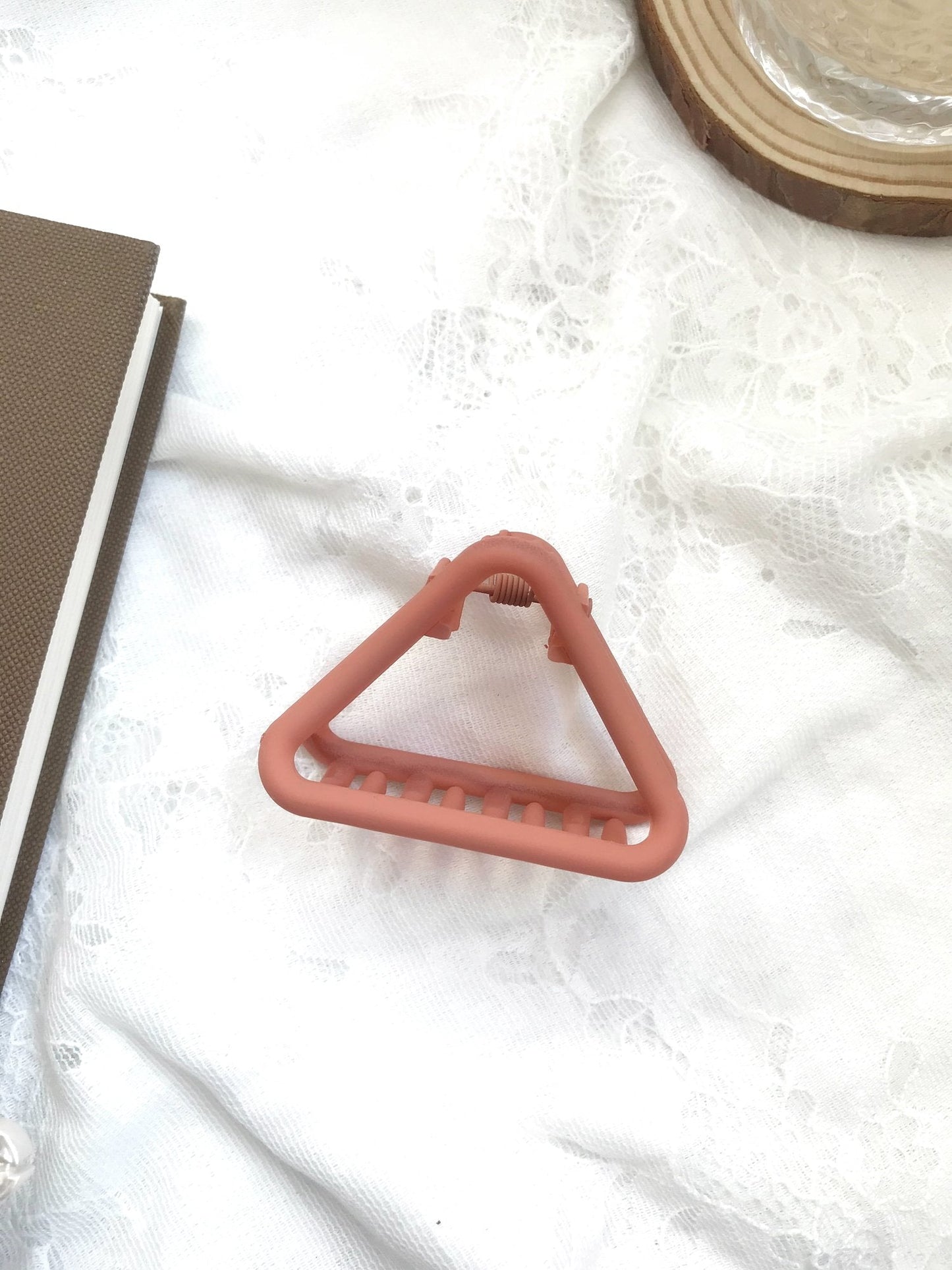 Matte Triangle Hair Claw Clip Orange. Handmade clip-on earrings for women.