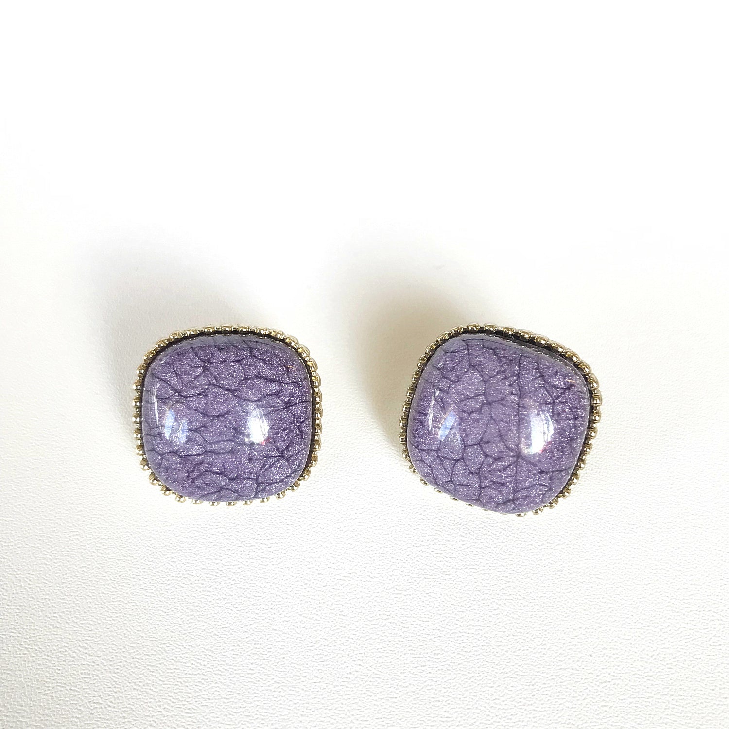 Square Classic Vintage Hemispheric Purple Stud Earrings