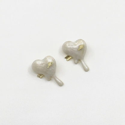 White Heart with Arrow Stud Earrings