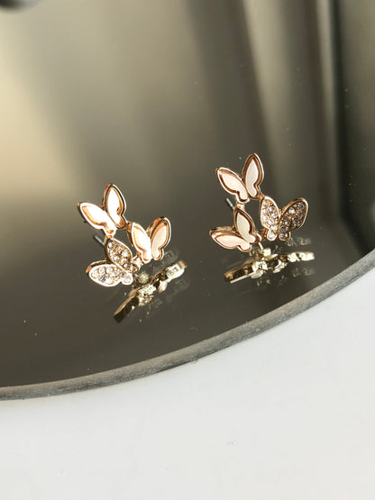 Nacre Diamante Triple Butterfly Stud Earrings