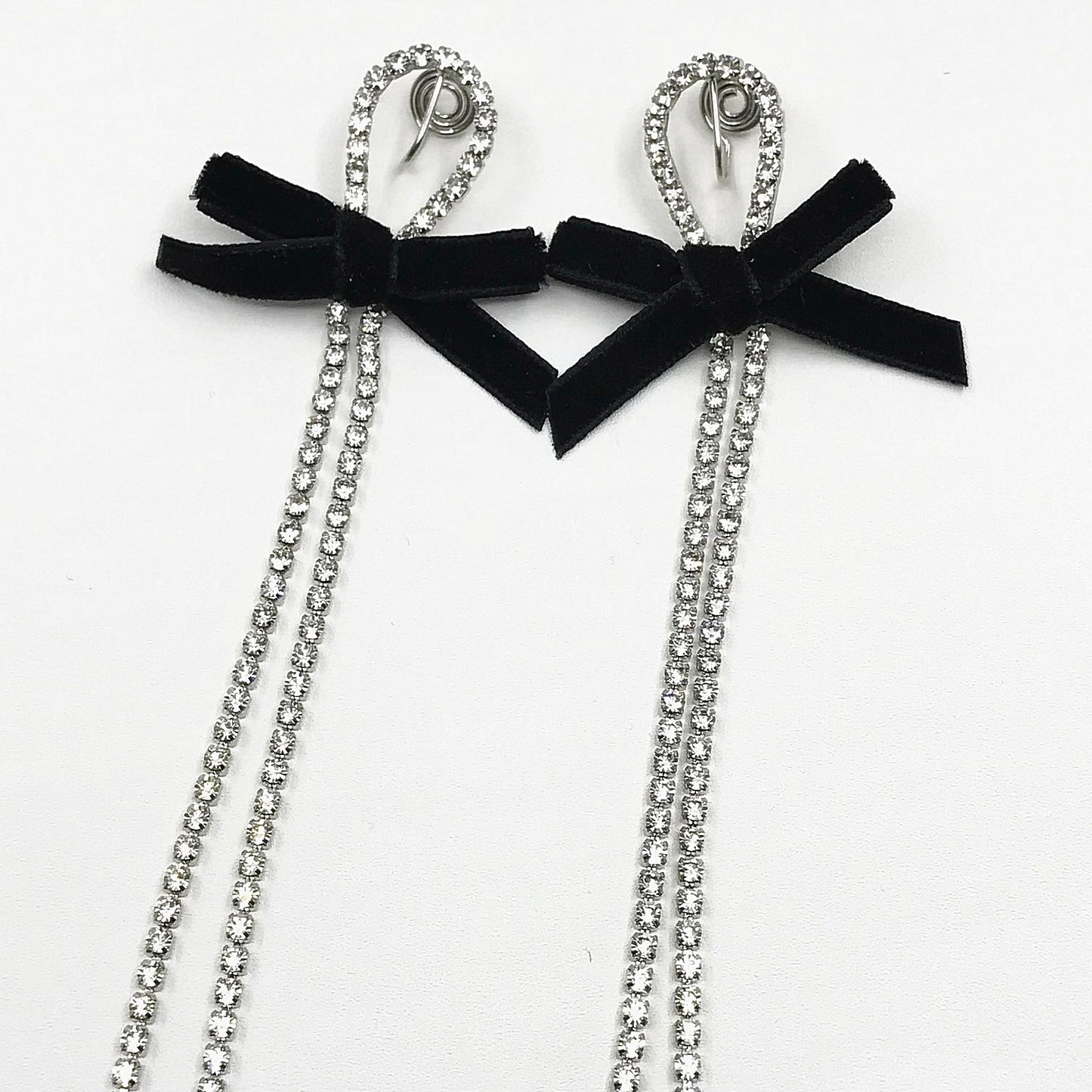 Black Ribbon Bow Cup Chain Clip On Earrings