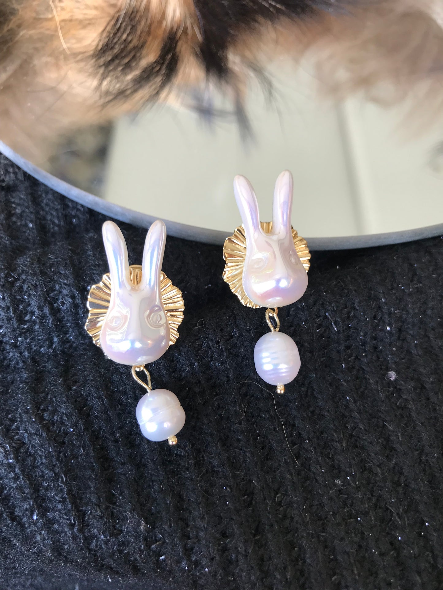 Baroque Freshwater Pearl White Rabbit Drop Clip On Earrings