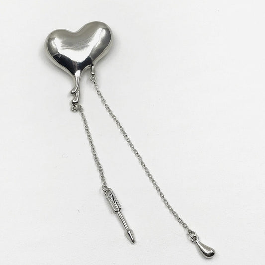 Silver Heart with Chain Brooch