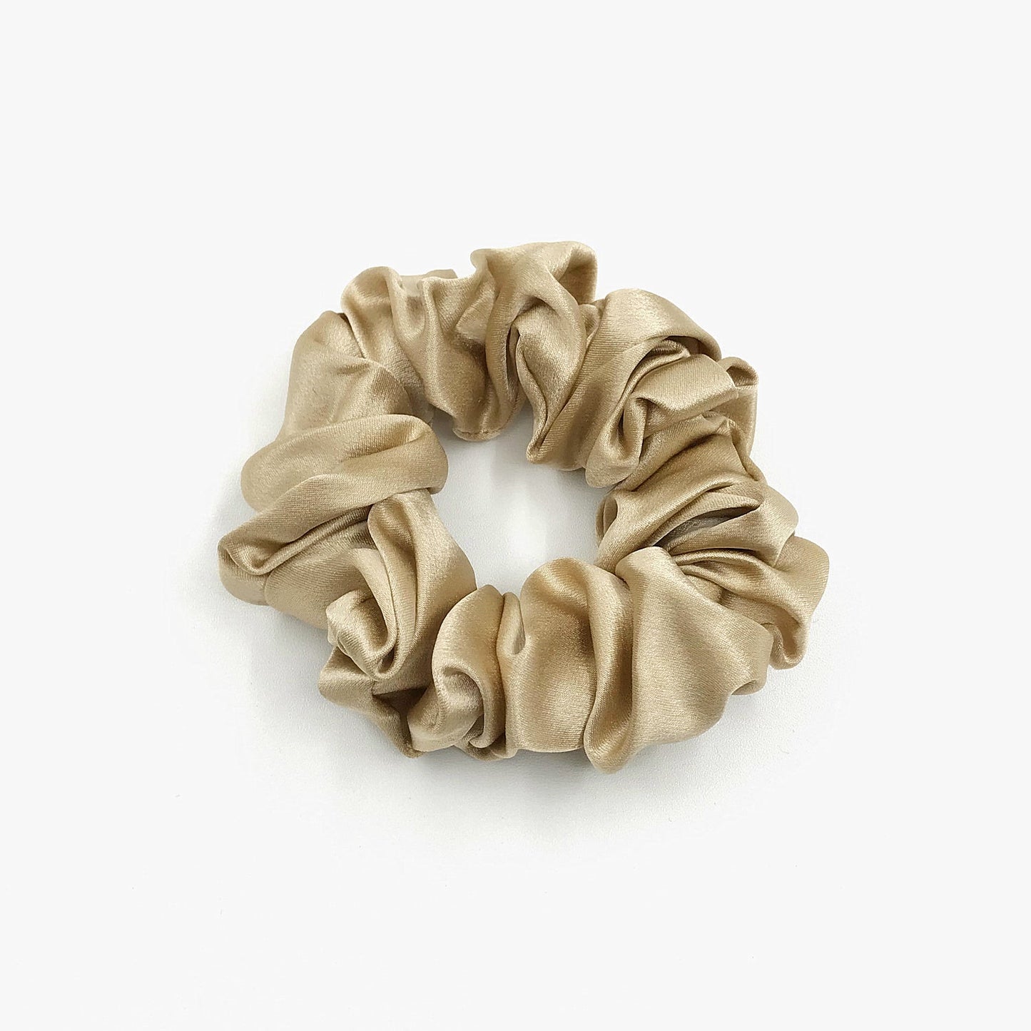 1% Mulberry Silk Scrunchie Champagne. Handmade clip-on earrings for women.