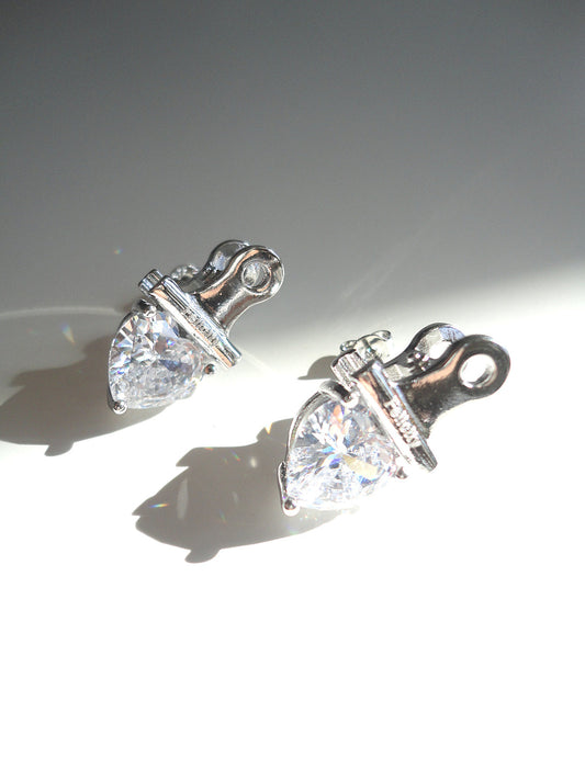 Clip Heart Zircon Stud Earrings