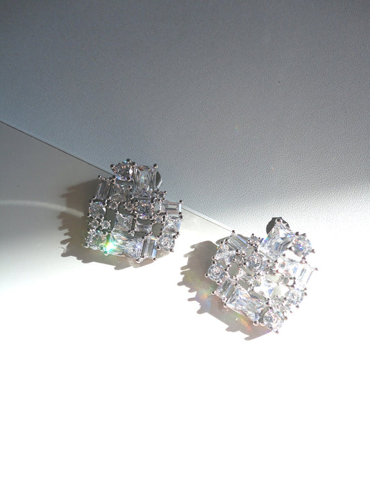 Multi Zircon Heart Stud Earrings