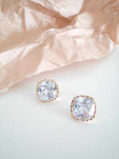 Cube Sugar Clear Zircon Stud Earrings