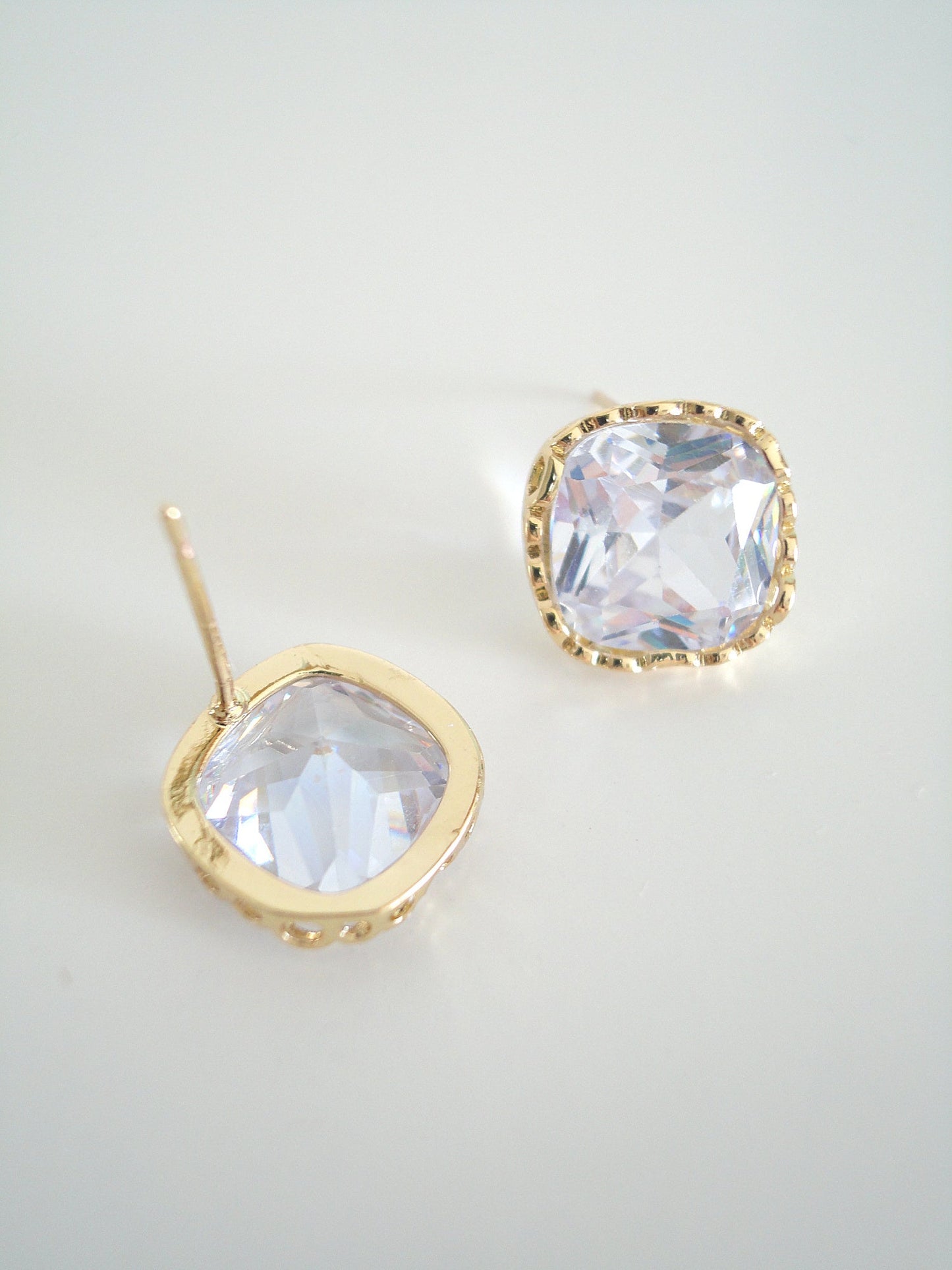 Cube Sugar Clear Zircon Stud Earrings