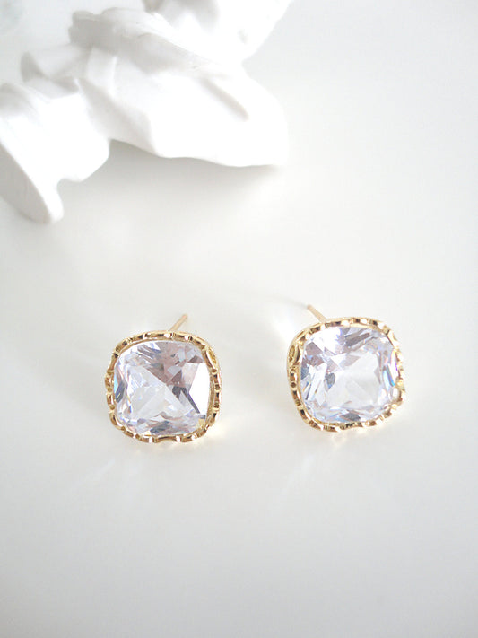 Cube Sugar Clear Zircon Stud Earrings