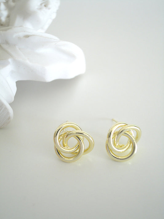 Golden Three Rings Stud Earrings