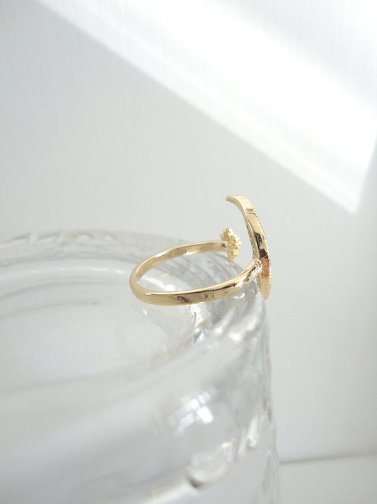 Golden Diamante Moon and Star Ring