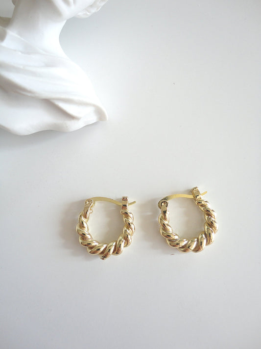 Golden Twist Textured Hoop Earrings