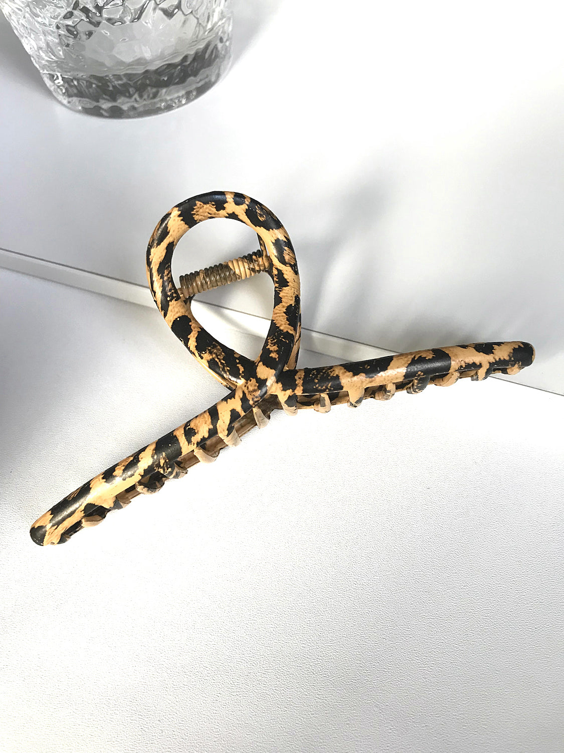 Metal Leopard Print Hair Claw Clip Cross Large. Handmade clip-on earrings for women.