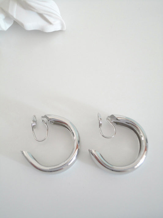 Sliver Wide Hoop Clip On Earrings