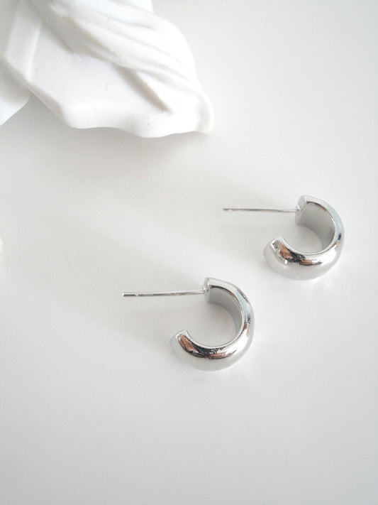 Silver Semicircle Stud Earrings