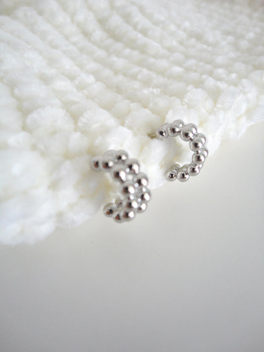 Silver Bead Textured Curve Stud Earrings