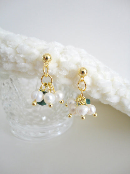 Baroque Pearl Green Stone Drop Earrings