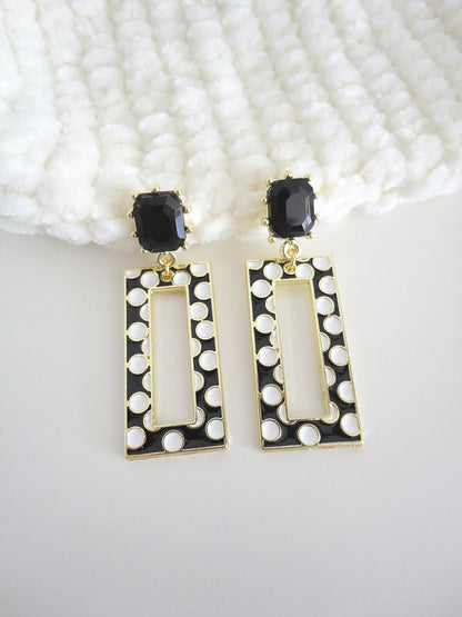 Black Diamante Polka Dot Geometrical Drop Earrings